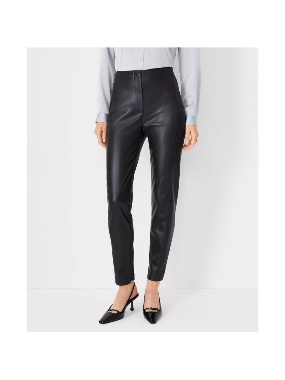 Ann Taylor Black Faux Leather Skinny Ankle Pants